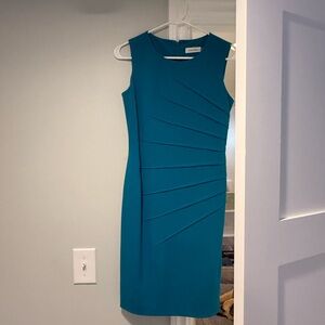 Calvin Klein Blue Ruched Sheath Midi Dress